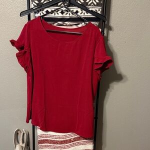 SHEIN Red Ruffle Sleeve Blouse